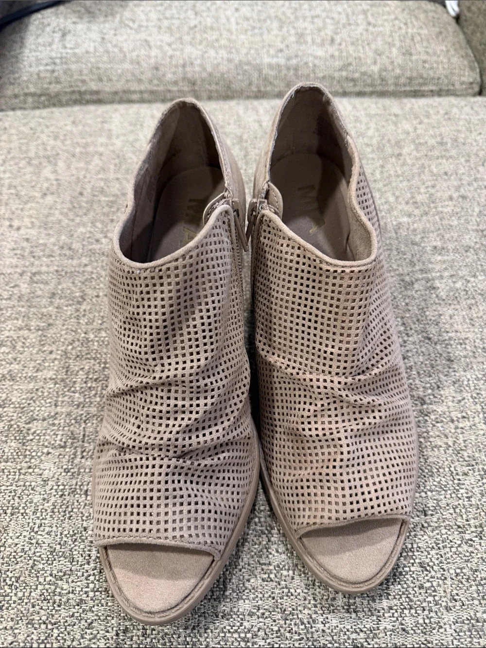 MIA Taupe Perforated Peep-Toe Ankle Booties